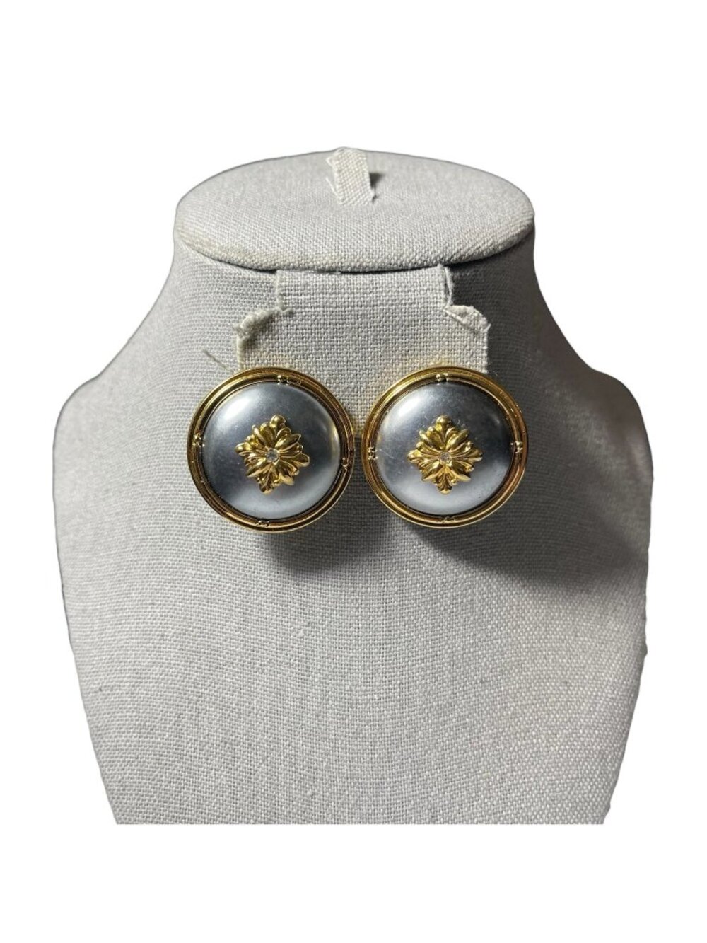 Round Gold & Silver Floral Clip-On Earrings costume unmarked cosplay y2k